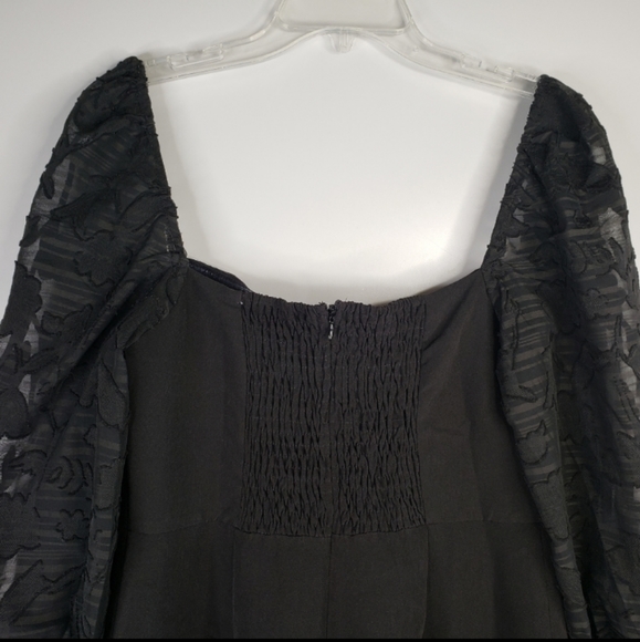 One One Six Jacquard Black Puff Sleeves Square Neck Smock Back Slit Dress, Sz M. - Picture 7 of 11